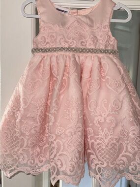 Blueberi Boulevard Pink Lace Pearl-Trim Formal Dress 12/18M